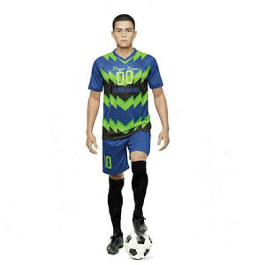 Ensemble d'uniformes de football unisexe personnalisés à rayures avec appliques, grande taille, vêtements de sport de qualité pour adultes, nouveau design, comprenant maillot et short, OEM - Product Image 1