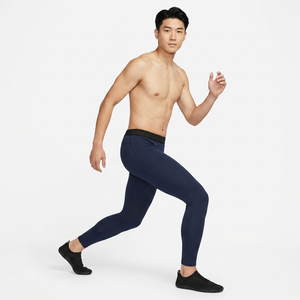 Leggings de compression pleine longueur pour hommes, bleu marine uni, taille élastique, Spandex Nylon - Product Image 4