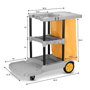 Chariot de nettoyage professionnel avec trois seaux, poubelle pliable et presse-serpillière, roues robustes pour une maniabilité aisée - Product Image 6