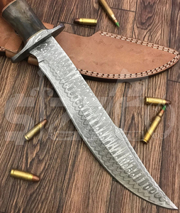 มีดโบวี่เหล็กดามัสกัสทำมือแบบกำหนดเอง พร้อมด้ามกระดูกสีสันสดใสและปลอกหนัง เหมาะเป็นของขวัญ - Product Image 4