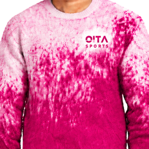 Pull en maille dégradé fuchsia et blanc pour homme, col rond, manches longues, personnalisé, style streetwear décontracté, mode hiver, vente en gros - Product Image 3