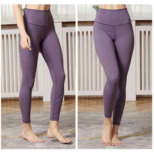 Leggings Largos de Cintura Alta para Mujer, Color Morado Sólido, Spandex y Poliéster, Elásticos en Cuatro Direcciones, Sin Costuras, para Yoga y Ejercicio - Product Image 4