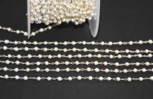 Cadena de Rosario de Perlas Blancas de 3 mm, Cadena de Perlas Enrollada en Alambre Plateado para Hacer Joyas, Pulseras, Collares, Manualidades - Product Image 5