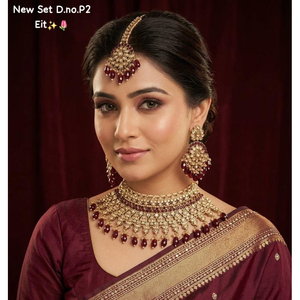 Luxury High Quality Vintage Copper Gold Plated Pearl Kundan Choker Necklace <b>Set</b> Earrings Maang Tikka Engagement Latest Wedding - Product Image 1