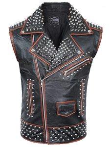 Gilet de motard pour homme en polyester/coton clouté avec pointes, rivets style punk rock, anti-plis, séchage rapide, vêtement d'extérieur hiver - Product Image 1