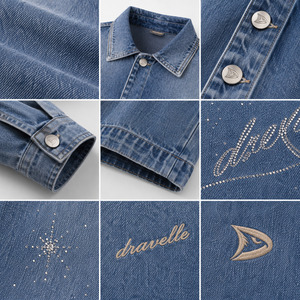 เสื้อเชิ้ตยีนส์ฟอกสีน้ำเงินขายส่ง ประดับด้วยกลิตเตอร์และเพชรพลอย สำหรับเสื้อแจ็คเก็ตกราฟิกสไตล์ไซเบอร์ Y2K สตรีทแวร์ทรงหลวมสำหรับทุกเพศ จากโรงงาน - Product Image 5