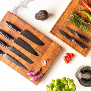 Handmade Damascus Steel Chef Knife Set With Leather Cover Multi Purpose <b>Kitchen</b> Knives For Meat Vegetable And Fruit Preparation - Product Image 3