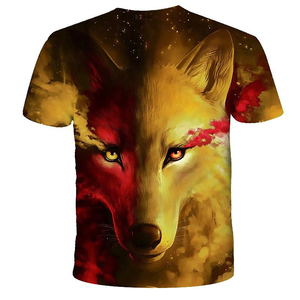 <b>Men's</b> Wolf Face Print T-Shirt Short Sleeve O-Neck Casual Regular Fit Knitted Polyester <b>Animal</b> Pattern Design - Product Image 3