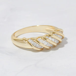 Luxury Baguette Cut Twist <b>Dome</b> 925 Sterling Silver Zircon Diamond Croissant Style Engagement <b>Ring</b> Channel Setting Wedding Party - Product Image 4