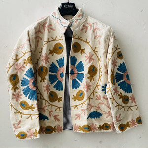 Indian Handmade Suzani Cotton <b>Jacket</b> Hand Embroidered Short <b>Jacket</b> Unisex Coat Handmade Suzani Short <b>Jacket</b> - Product Image 2