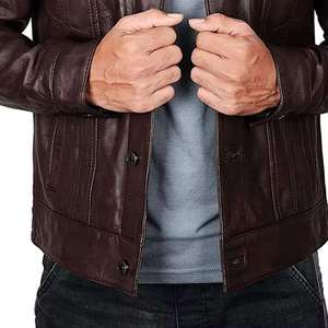 Men <b>Western</b> Leather <b>Jacket</b> Genuine Leather Full Zip Casual Outdoor Regular Fit Soft Durable Breathable Quick Dry Winter Everyday - Product Image 3
