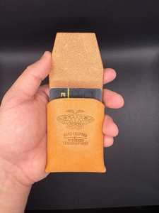 Custom Logo Slim Leather Stitchless <b>Wallet</b> Vegetable Tanned Leather Minimalist Card Holder <b>Small</b> Money Clip LSSW-0009 - Product Image 3