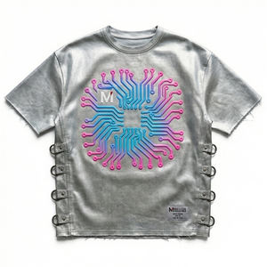 T-shirt Oversize Streetwear Cyber Tech de Luxe avec Motif Circuit Futuriste, Mode Urbaine, 100% Coton MALUZA INDUSTRIES - Product Image 1