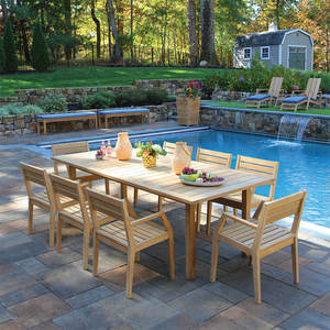 Ensemble de salle à manger de jardin en teck massif minimaliste moderne, résistant aux intempéries, avec sièges rembourrés, table et chaises pour 4 personnes - Product Image 3