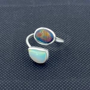 Nuevo Anillo de Ópalo Negro y Blanco con Doble Piedra, Joyería de Ópalo de Fuego Genuino, Venta al por Mayor de Piedras Preciosas - Product Image 4