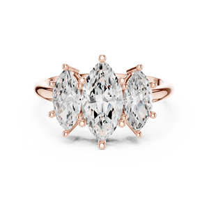 Anillo de Diamantes de Tres Piedras en Forma de Marquesa en Oro Rosa para Mujer, Joyería Fina Minimalista para Compromiso o Aniversario - Product Image 1