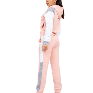 65% Cotton 35% Polyester Racing <b>White</b> & Pink Color Athletics Club Full Zip Hood Women's Cropped <b>Tracksuit</b> Breathable - Product Image 6