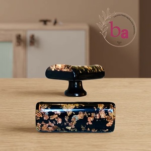 Ba Resin Industrial <b>Drawer</b> Knob Rectangle Black with <b>Gold</b> Leaf Inlay Cabinet Handle for Dining Dresser Durable - Product Image 3
