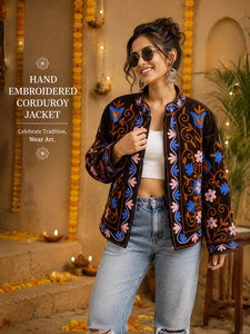Black Velvet <b>Mandarin</b> <b>Collar</b> <b>Jacket</b> With Floral Embroidery Full Sleeve Autumn Women's Outerwear - Product Image 2