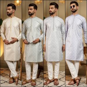 Ensemble kurta pyjama pour homme en coton et soie brodés, best-seller, pour mariage, festival, vêtements traditionnels pour hommes et garçons. - Product Image 6