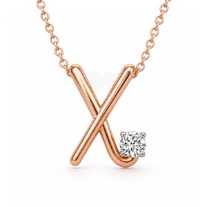 Colgante de Lujo con Letra Inicial X Certificada por GRA, Elaborado en Oro de 10k, con Diamante Cultivado en Laboratorio de Corte Redondo y Engaste de Cuatro Puntas - Product Image 1