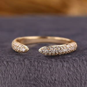 14K Solid Gold Open Cuff Wedding Ring Lab Grown Diamond Anniversary Band Minimalist Open <b>Gap</b> Stackable for Women - Product Image 3