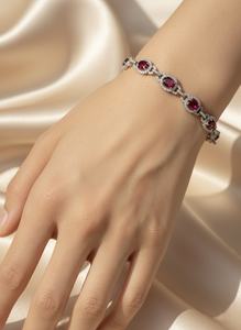 8.06ct B2B กำไลข้อมือเทนนิสทำจากทับทิมรูปวงรีของชาวพม่าอุ่นสีทองขาว18K หรูหราเครื่องประดับสำหรับงานแต่งงานและของขวัญ - Product Image 2