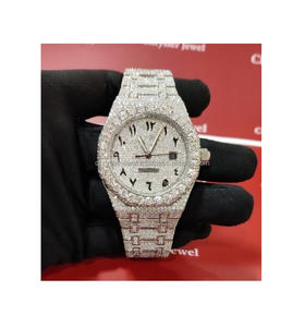 Nouveau Design Mécanique Hiphop Bling Glacé VVS Clarté Moissanite Diamant Clouté En Acier Inoxydable De Luxe Montre Analogique Indien - Product Image 1