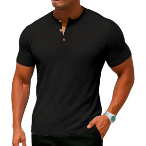T-shirt de sport pour homme à col montant, coupe ajustée, manches courtes, délavé, uni, décontracté, séchage rapide, boutonné sur le devant, 180g, vierge - Product Image 4