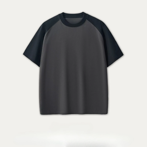 Men's Oversized Raglan Sleeve <b>T</b>-<b>Shirt</b> <b>Cream</b> Brown Contrast Color Blocked O-Neck Casual Jersey Knit Cotton Short Sleeve - Product Image 3