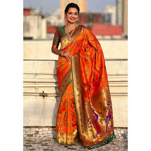 Sari en soie Paithani Jaal tissé avec des fils Zari par Elite Weaves 700g Vêtements indiens et pakistanais - Product Image 5