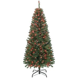 Albero di Natale Artificiale Slim da 1,5 m con Luci Sincronizzate Fai-da-te e Telecomando, Decorazioni Natalizie Colorate - Product Image 1