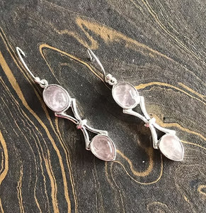 Pendientes de piedra de cuarzo rosa natural – Joyería de plata 925 hecha a mano para mujer, para cualquier ocasión - Product Image 3