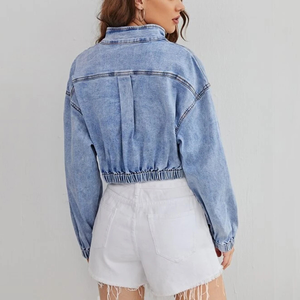 Women's PU Leather Motorcycle Trucker Jacket Full Sleeve Slim Fit Zipper Closure Solid Color <b>Drop</b> Shoulder Short Length Utility - Product Image 2
