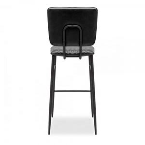 Silla de Bar de metal de hierro de diseño clásico con asiento de cuero genuino negro, silla de bar con respaldo alto para cafetería, cantina, restaurante y pub - Product Image 3