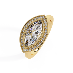 แหวนหมั้นทรงมาร์คีส์แบบเบเซล ฮอลโลว์ ทองคำ 14K 18K สีเหลือง ได้รับการรับรองจาก IGI เพชรเพาะเลี้ยงในห้องปฏิบัติการ ผู้ผลิตและจำหน่ายแหวนแต่งงาน - Product Image 3
