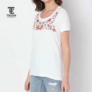 Pakistan Made Custom Size Breathable Eco-Friendly Anti-Wrinkle Quick Dry 100% Cotton Woven Fabric Women's Casual Short T-<b>Shirts</b> - Product Image 3