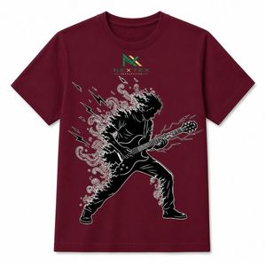 T-shirt en coton avec impression de groupe rock et guitariste, style streetwear décontracté, service OEM - Product Image 4