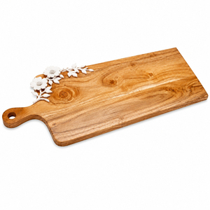 Planche à fromage en bois avec poignée décorative en métal en forme de fleur, planche à charcuterie ronde en bois, plateau de service écologique de qualité supérieure - Product Image 4