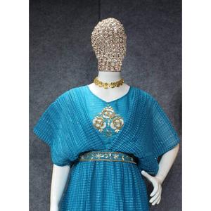 DISEÑADOR GEORGETTE SECUENCIA CHROCHET TRABAJO VESTIDO CON CINTURÓN SKY - Product Image 2