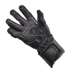 Padded Wrist <b>Leather</b> Motorbike <b>Gloves</b> Gauntlet <b>Black</b> Full Finger <b>Leather</b> Motorcycle Auto Racing Wear <b>Gloves</b> For <b>Men</b> - Product Image 5