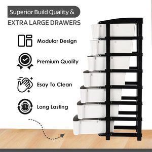 Organizador de Almacenamiento de Plástico de 7 Niveles con Cajones, Negro y Blanco, Moderno, Estante de Piso, Caja de Almacenamiento con Cajones - Product Image 2