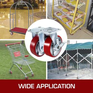 Set di 4 Ruote Girevoli 6 X 2 Pollici, 2 Rigide e 2 Girevoli con Freno Laterale, Nucleo in Ferro e Poliuretano, Capacità 1000 LBS per Ruota - Product Image 2