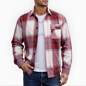 Mens High Quality <b>Checked</b> Flannel <b>Shirt</b> with Hoodie Fleece Lined Winter Zipper Front Streetwear Windproof Shacket Coat Wholesale - Product Image 5