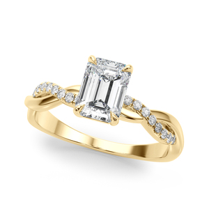 Anillo de Oro 10K 14K 18K o Plata 925 935 con Diamante Cultivado en Laboratorio con Corte Esmeralda Certificado por IGI y Diamantes Laterales Redondos - Product Image 2