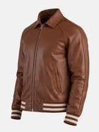 Chaqueta Varsity de Cuero Genuino Marrón para Hombre, Marca ZRROPS INDUSTRY, Estilo Bomber, Cuello Alto, Ecológica, Moda Urbana y Universitaria - Product Image 6