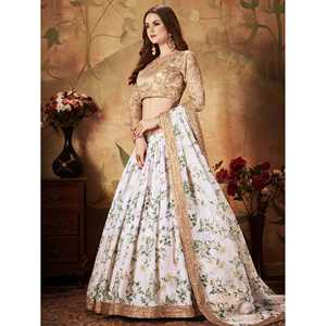 Glamour blanc imprimé floral Organza Sangeet Wear Lehenga Choli - Product Image 4