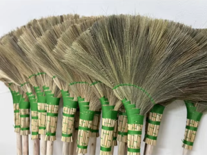 Eco2go Vietnam Eco-Friendly Natural Grass Broom Long Wooden Handle | Durable Heavy Duty Portable Flagged Bristle Sweeping Broom - Product Image 1