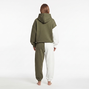 Ensemble deux pièces surdimensionné de haute qualité pour femme, ensemble sweat à capuche et jogging, couleur olive et blanc, streetwear, vêtements d'hiver - Product Image 4