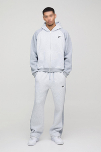 Survêtement Homme en Mélange de Coton, Ensemble Deux Pièces à Capuche Entièrement Zippé, Pantalon de Survêtement Coupe Droite, Bicolore Raglan, Broderie Logo Personnalisée, Vente en Gros - Product Image 4